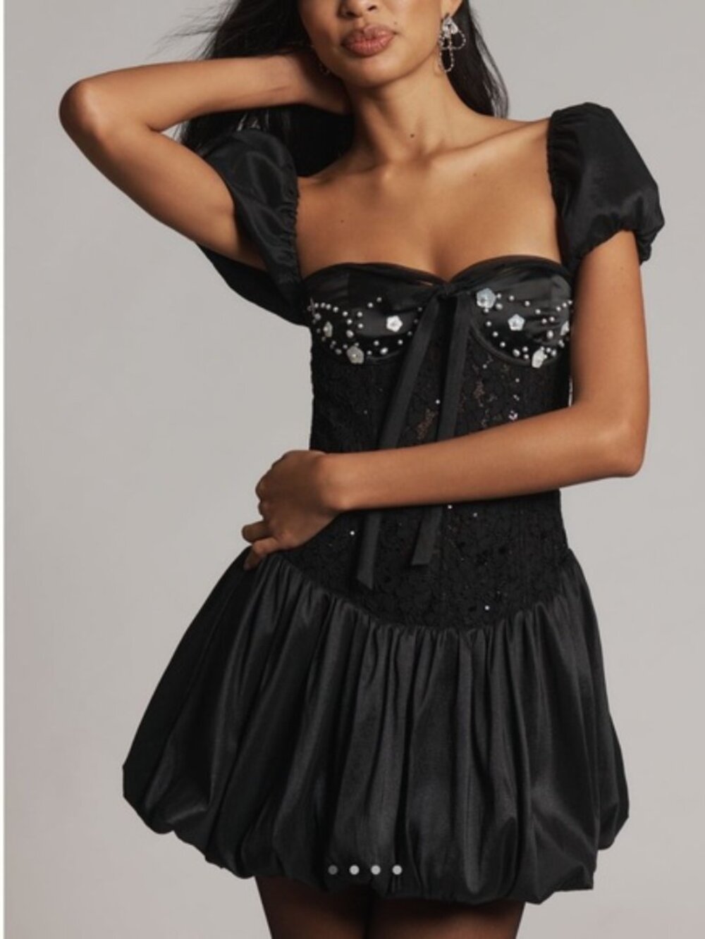 NWT  For Love & Lemons McKenna Bubble Hem Mini Dress - Black - Size XL